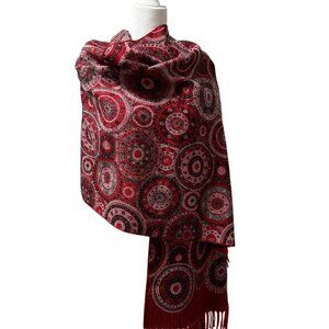 Luxury Uriah Baby Alpaca Wrap Shawl | Rich Red Pattern | Made in Peru